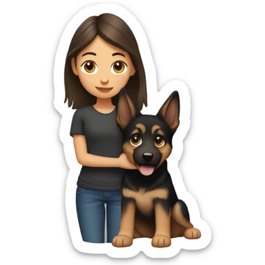 Girl with brunette hair holding a German shepherd  sticker