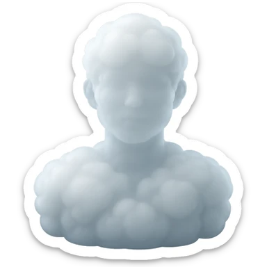 A person from the shoulders up, entirely composed of fluffy white convex clouds sticker