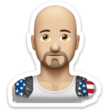  Bald white guy with goatee who looks sad wearing a American flag tank top with a Bald eagle on his shoulder  sticker
