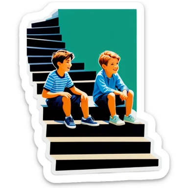 boys sitting on the stairs sticker