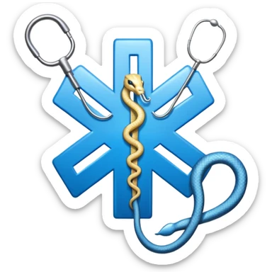 simple blue medical star of life symbol with white rod and snake emblem sticker