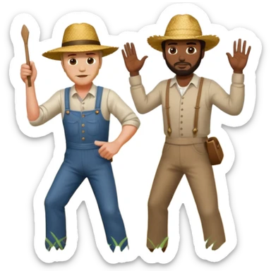white farmer whipping black man with straw hat sticker