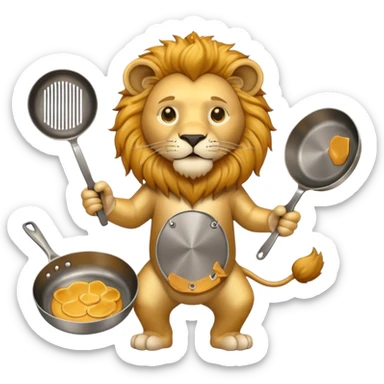 Lion holding a single frying pan about to swing it sticker