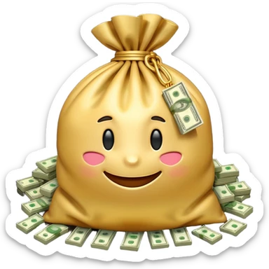 Luxury 3D emoji, overflowing money bag, stacks of cash, premium lighting, rich glossy look, ultra clean, transparent background


 sticker