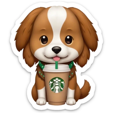 Dog holding Starbucks sticker