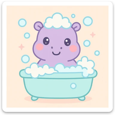 happy hippo with bubbles in bathtub sticker