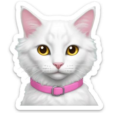 white turkish angora cat with different color eyes and a pink collar  sticker