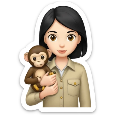 a girl with black hair with a monkey in her pocket sticker