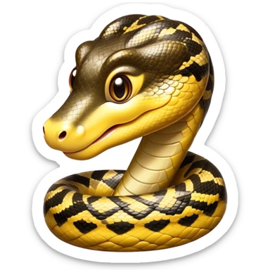 cinematic-cute-anaconda-portrait-emoji,-head-tilted-playfully-and-inquisitively,-with-a-sleek,-shimmering-body-adorned-with-detailed-scale-sriped patterns-and-round,-sparkling-eyes-full-of-wonder,-simplified-yet-irresistibly-adorable-features sticker
