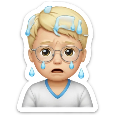 blond baby boy crying with glasses sticker