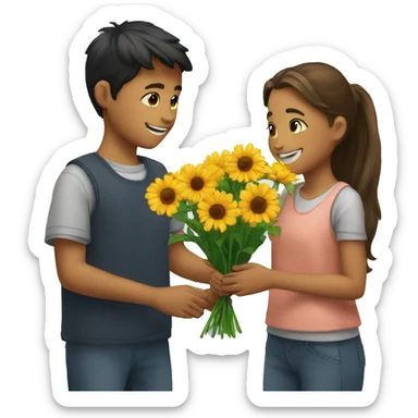 Boy giving flowers to a girl sticker
