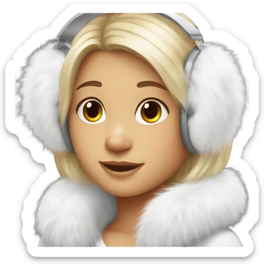 Girl in white big fluffy fur earmuffs sticker