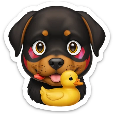 Rottweiler with toy duck in his mouth sticker