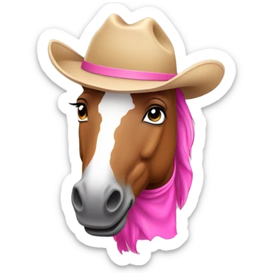 horse with pink cowboy hat posing sticker