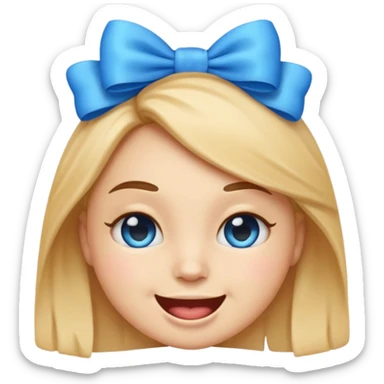 Regular emoji face with blue bow and flirty face sticker