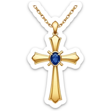 Gold cross necklace with sapphire in middle sticker