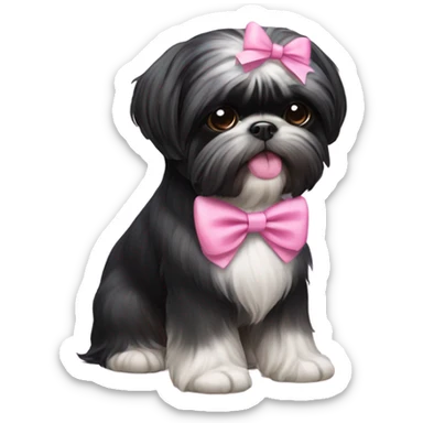 Black Shih Tzu with pink bows in ears sticker