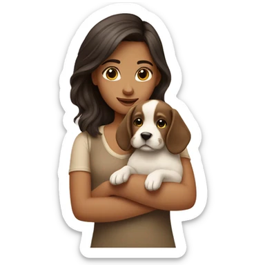 brunette girl with beige puppy sticker