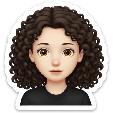 Pale skin, long curly dark brown hair, medium brown eyes. sticker