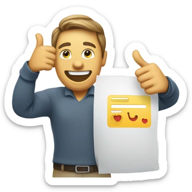 "A person holding a feedback form with a happy face emoji and a thumbs-up gesture, representing positive feedback." sticker