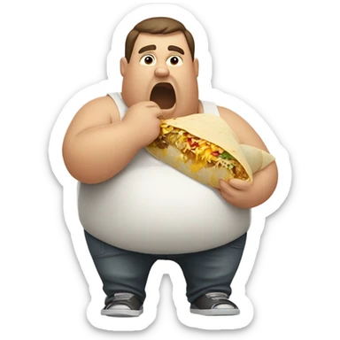 obese man eating a greasy burrito sticker