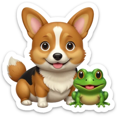 Corgi black and tan with frog sticker
