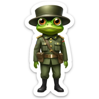 Bugg frog wearing a soldier uniform with a gun sticker