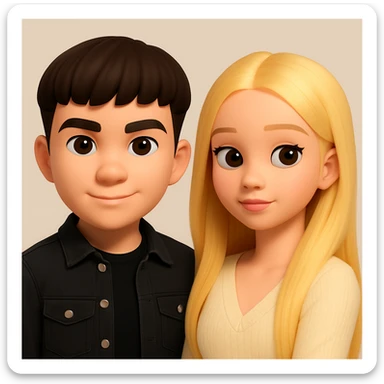 Place these two images side by side on one canvas, as two separate 3d-emoji style characters, do not change the images, just put them together on a neutral background sticker