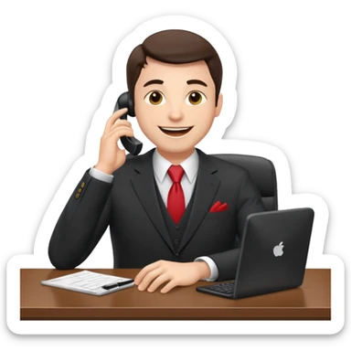 excited office boss on phone at his desk sticker