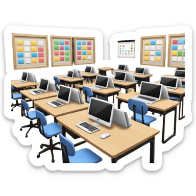 Birdseye view of large study space with students working separately sticker