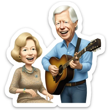 Jimmy Carter singing soulfully with Duane Allman playing guitar as Rosalyn Carter looks on happily sticker