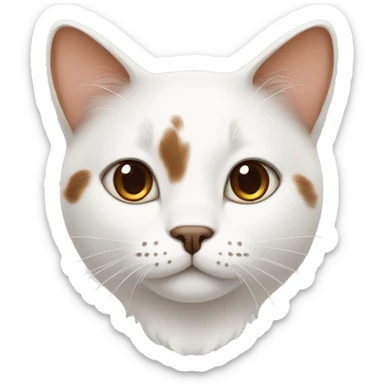 A pure white cat with distinct brown spots on its head sticker