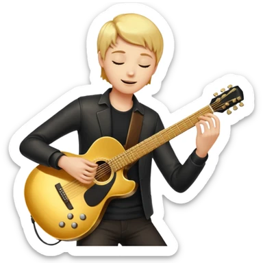 cinematic-realistic-guitar,-polished-metal,-warm-golden-reflections-dancing-along-its-surface,-soft-hands-carefully-positioned-over-the-keys,-glowing-with-an-elegant-and-airy-charm. sticker