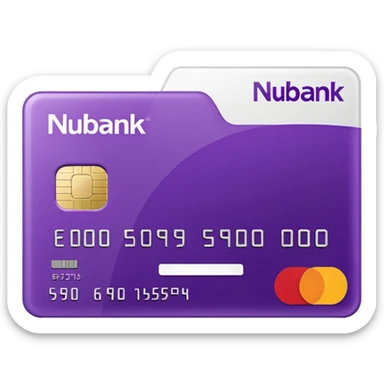 credit card, purple, writen in white "NUBANK" sticker
