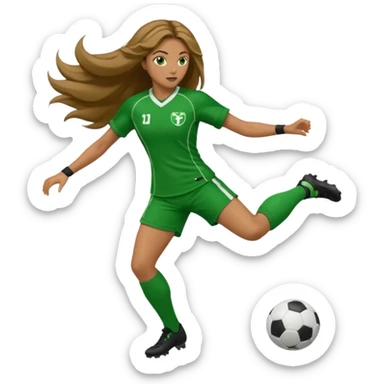Long Haired Football Players, Female player, green cloth, full body kick ball sticker