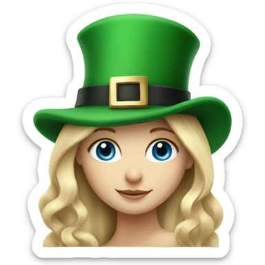 Girl with long blonde hair and blue eyes wearing a st Patrick’s day hat sticker