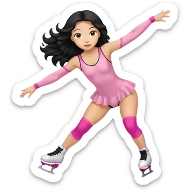 una patinadora con pelo negro largo y ondulado en las puntas con un mallot de color patinando  sticker