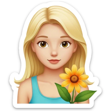 Blonde girl with vacation flower sticker