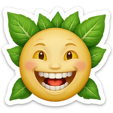 yellow face emoji laughing with teeth full of vegetable leaf stuck on teeth sticker
