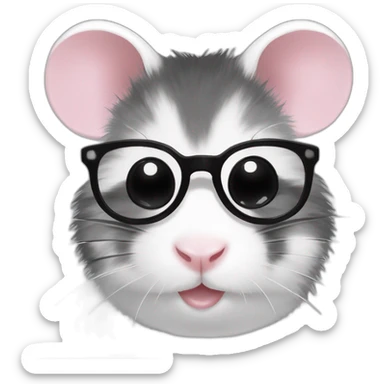 A Campbell dwarf hamster with a black and white fur wearing glasses sticker