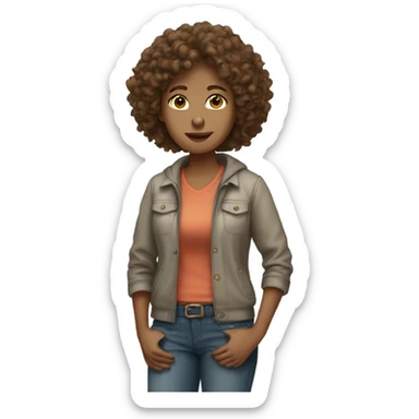 brown, curly-haired woman in casual clothes sticker