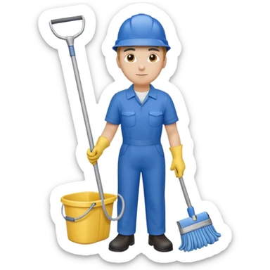 Custodian with yellow rubber gloves, mop sticker