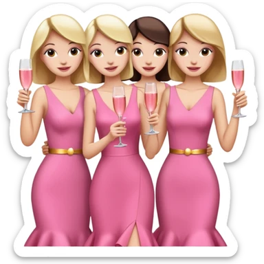 Three woman with pink dresses and pink champagne celebrating sticker