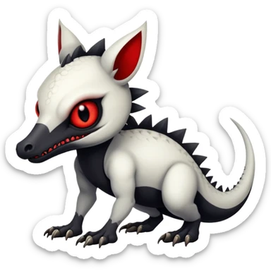 a white exotic edgy vernid-fionbri-creature, with black belly and red eyes, full body sticker