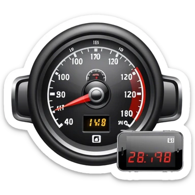 An icon showing a racing game interface, inspired by Grand Turismo. The design features a garage with a selection of high-performance cars, along with race track visuals in the background. Speedometer, lap timer, and other HUD elements add to the excitement. Transparent background sticker