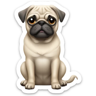 Cute beige pug sitting in a grey temt sticker