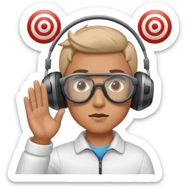 A focused shooter in protective headphones and special glasses, aiming precisely at a target. The setting includes a shooting range with clear markers and a calm, controlled environment, emphasizing concentration, accuracy, and the discipline of the sport sticker