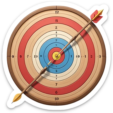A bow and arrow aimed at a target, with the arrow perfectly positioned for release. The background features a target with concentric rings, emphasizing precision, skill, and focus in archery. The scene radiates concentration and the grace of the sport. sticker