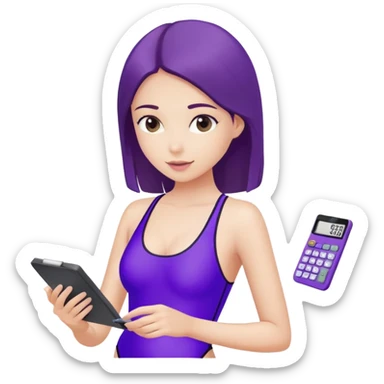 دختر زیبا با لباس شنا به رنگ بنفش که روی سینه آن عبارت "سهیلا " هست که در حال محاسبه با ماشین حساب هست sticker