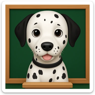 Dalmatian in front of a green school board in a wooden frame, iphone emoji style sticker